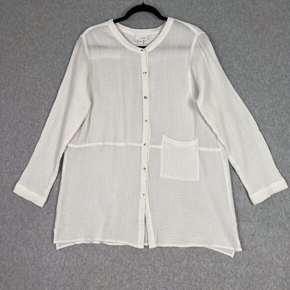 J. Jill Tops - J Jill Pure White Gauze 100% Cotton Long Sleeve Button Up Tunic Shirt Size Large